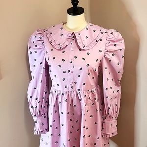 Lavender Dress with Black flower pattern